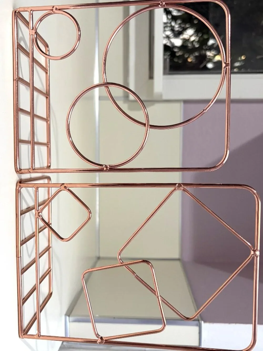 Rose Gold Metal Wire Bookends Circle & Square Geometric Set of 2